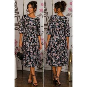 #83 MSRP $100 NWT LONDON TIMES INSET WAIST FLORAL MIDI DRESS ♡SIZE 4♡